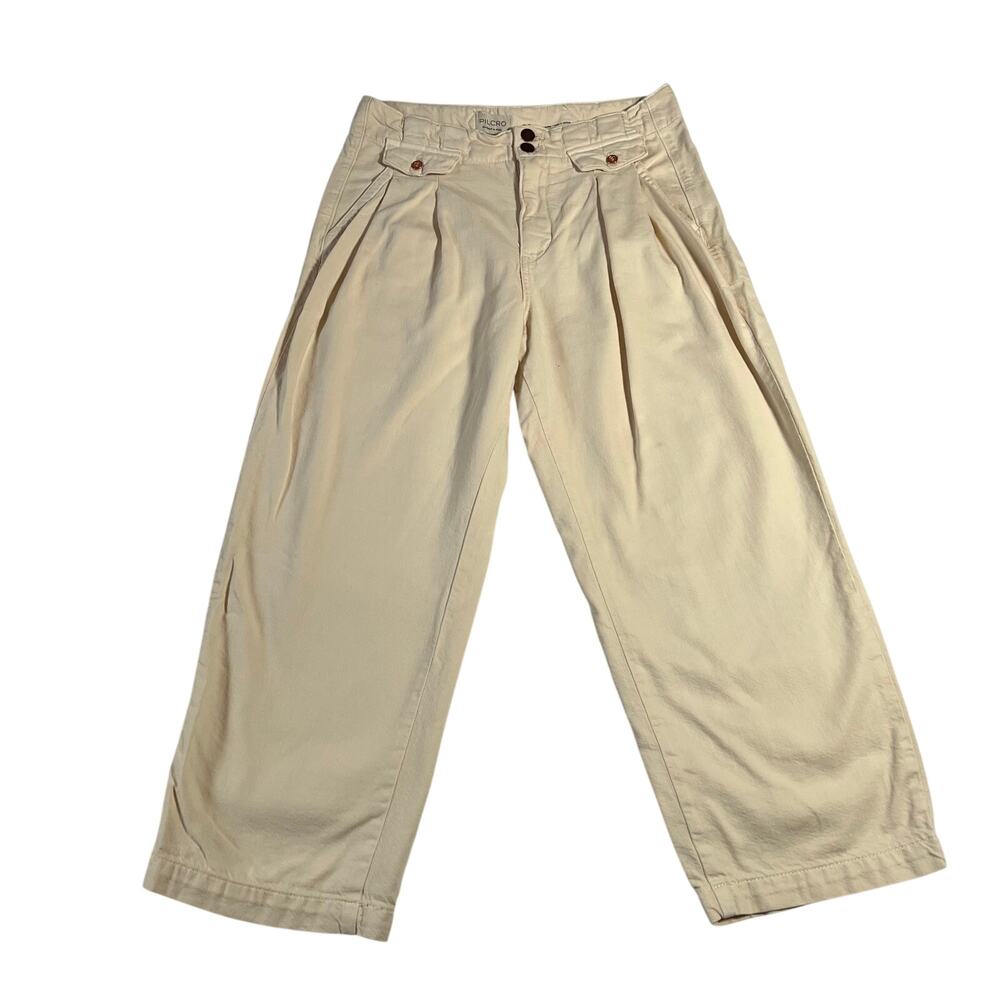 Pilcro High Waist Pleat Front Twill Wide Leg Crop Pants Size 28 Boho Cottagecore
